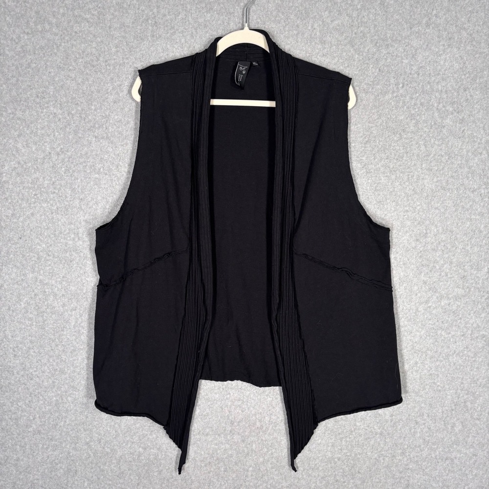 Focus Casual Life Cardigan Vest XL Black Cotton Lagenlook Artsy Comfort Drape